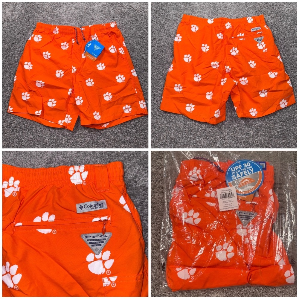 Clemson Tigers Columbia Backcast II Printed Hybrid Short Men PFG Orange Sz L NEW